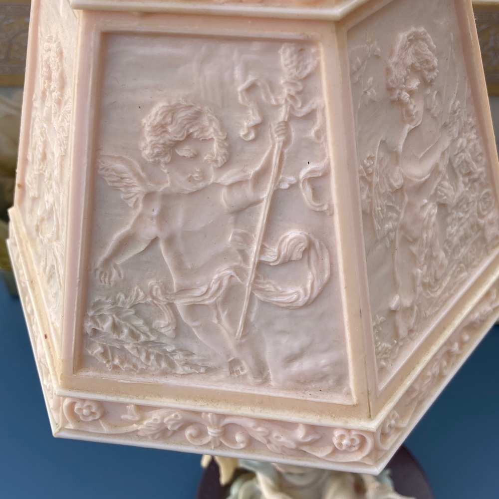 Ceramic Angel Wooden base, Resin Etched Lithopane Shade - Picture 3 of 8